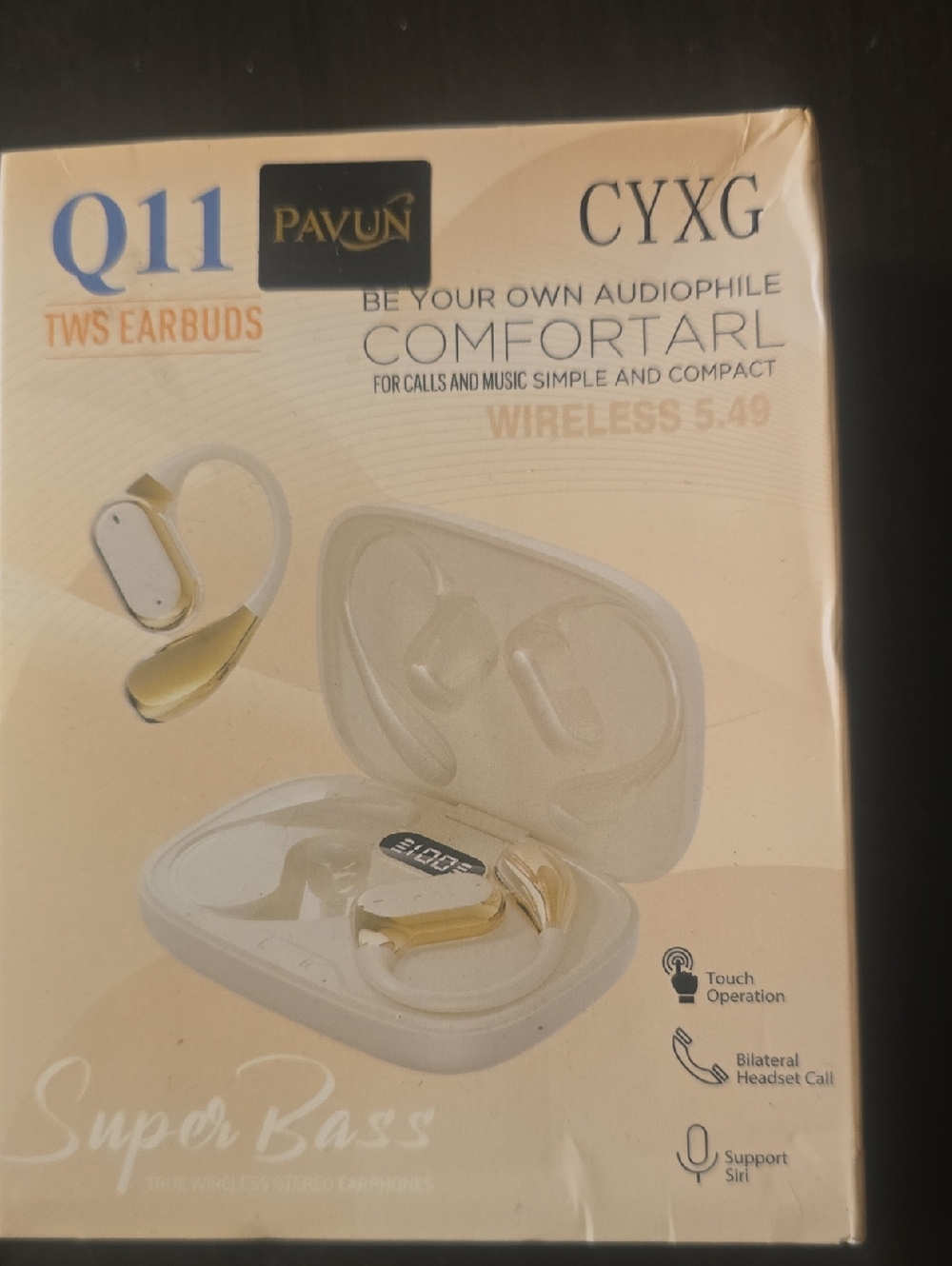 PAVUN Q11 Wireless TWS Earbuds in White & Gold
